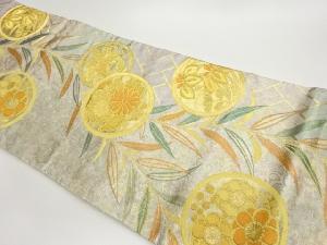 丸文に草花・檜垣・柳模様織出し袋帯